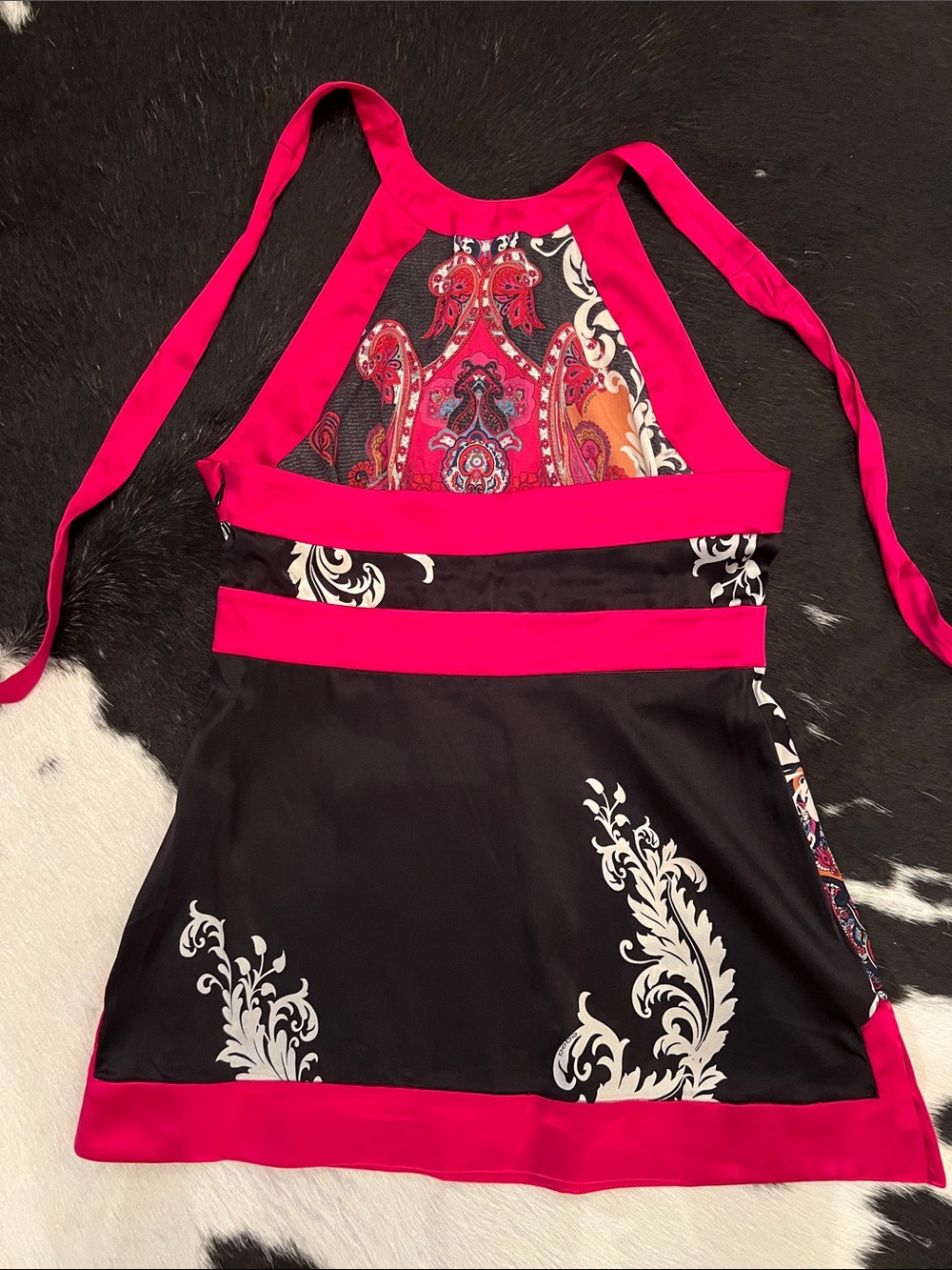 Bebe Vibrant Pink and Black Silk Halter Top Size Small - Picture 2 of 6